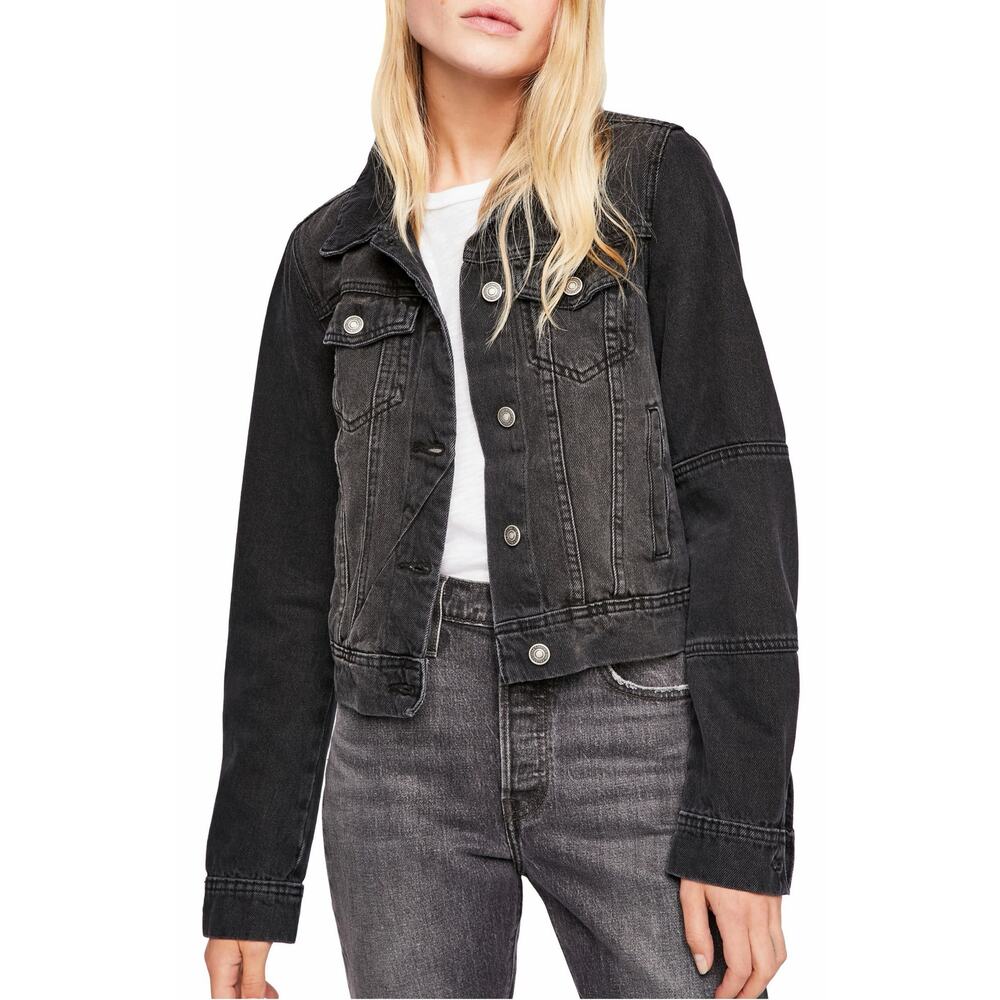 FREE PEOPLE Rumors Denim Jacket in Black 100% Cotton Size XS (estimated)